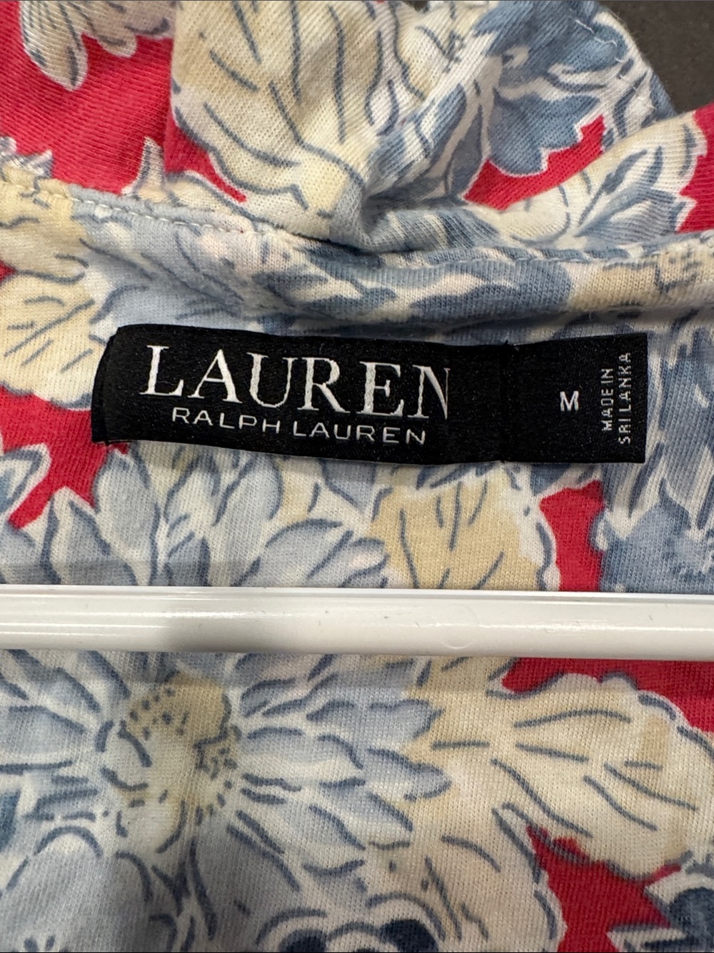 Ralph Lauren Coral Floral Sleeveless Tie-Neck Dress with Blue & Cream Blooms - Picture 3 of 4